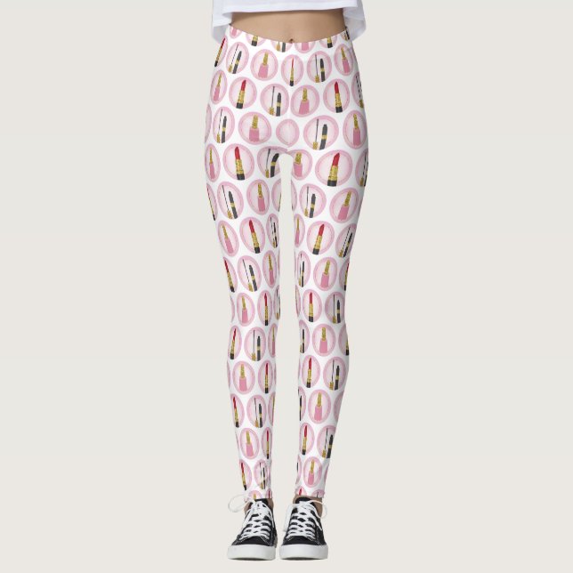 Leggings Cosmetologie Motif de maquillage rose (Devant)