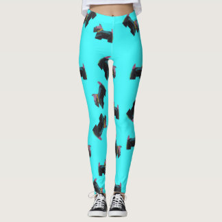 Leggings Cosmic Scottie Terrier arrière - plan turquois