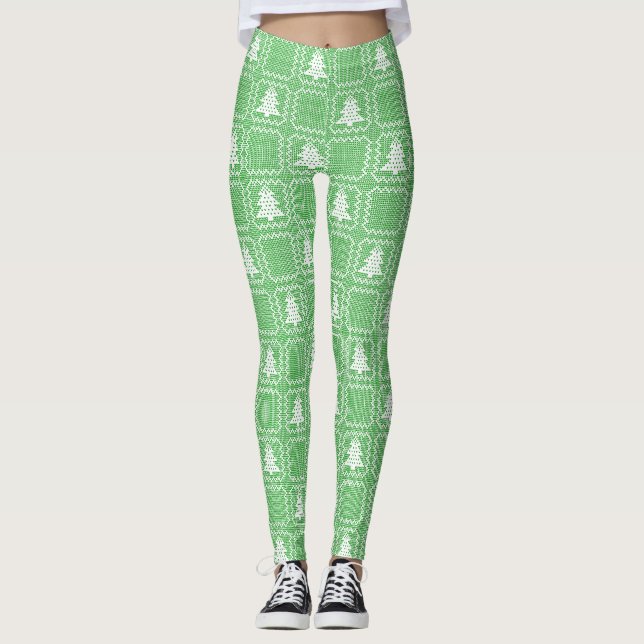 Leggings Cosy sapin de Noël affreux pull à damiers motif (Devant)