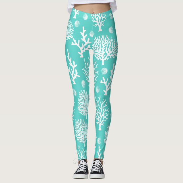 Leggings Côté Mer Blanche Coraux et Coquillages (Devant)