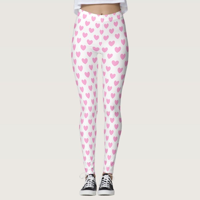 Leggings Coton Candy Pink coeurs sur blanc (Devant)