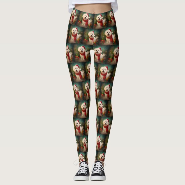 Leggings Coton De Tulear Chien dans la neige Noël (Devant)