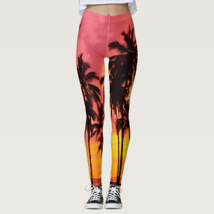 Leggings Coucher de soleil tropical : Silhouette de palme s