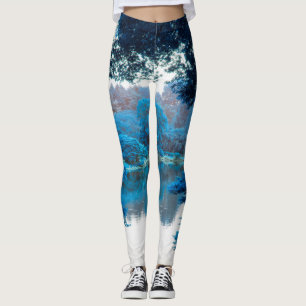 Leggings Couleur bleue affectée cool, nature unique, lac