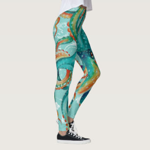 Leggings Couleur d'eau de la carte Vintage Turquoise Octopu