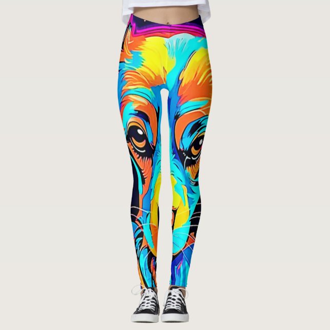 Leggings Couleur électrique Pop Canine Art (Devant)