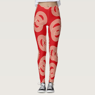 Leggings Couleurs rouges, anneaux rayés verrouillés motif.