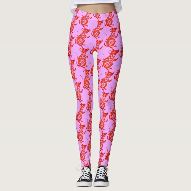 Leggings Coupe de papier de rat chinois rouge mignon Nouvel (Devant)