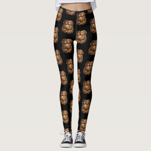 Leggings Couple de singes mignons étreignant une peluche Si