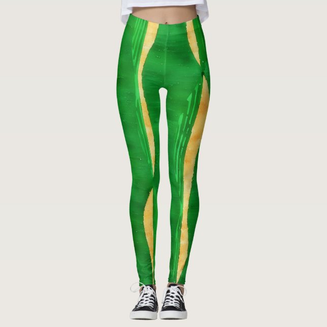 Leggings Courbe jaune vert Lignes Jambes d'art Abstrait (Devant)