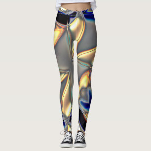 Leggings Courbes cristallines en bleu jaune sur texture gri