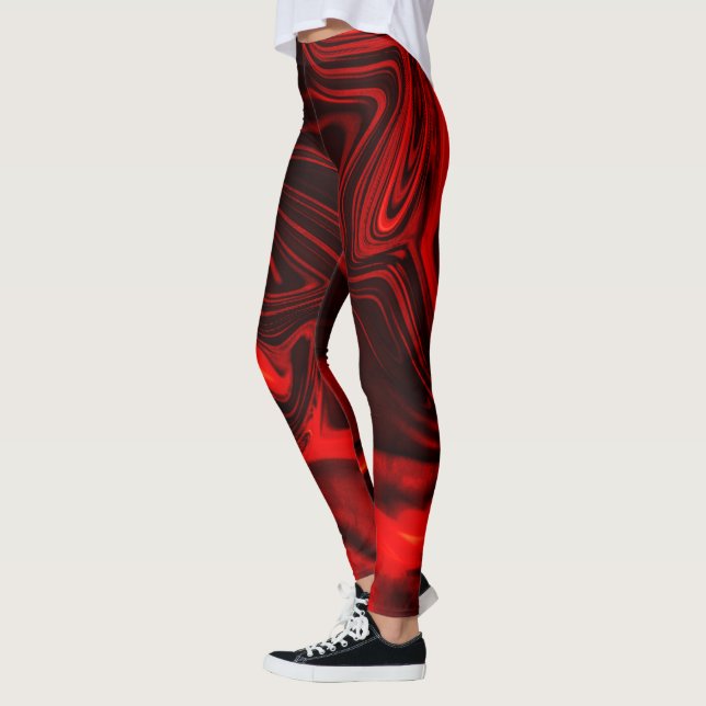 Leggings Courbes rouges ou ondulations dans fond sombre, ro (Gauche)