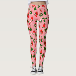Leggings couronne de noël rose