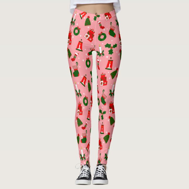 Leggings couronne de noël rose (Devant)