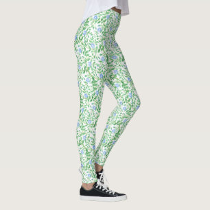 Leggings Coutume Blue Morning Gloire Floral sur blanc
