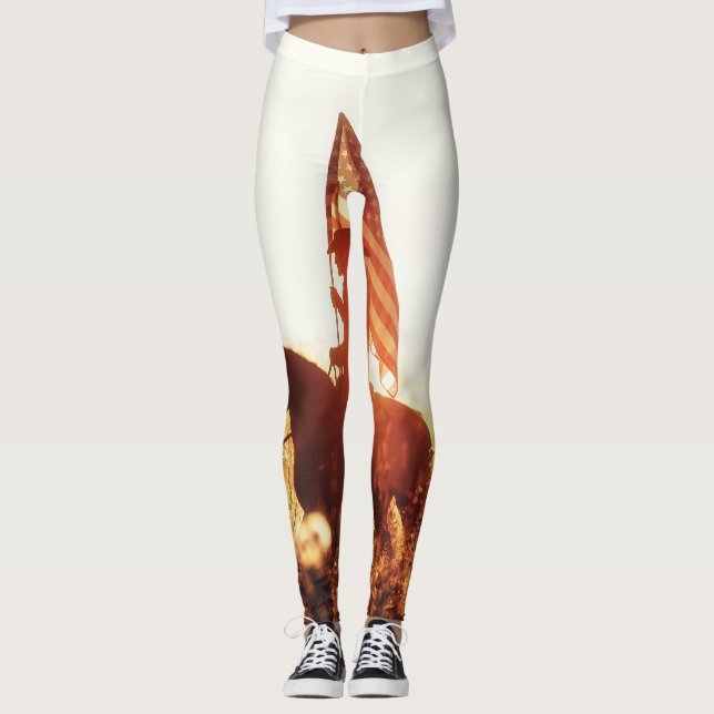 Leggings Cowboy Portrait USA Flag Thème. (Devant)