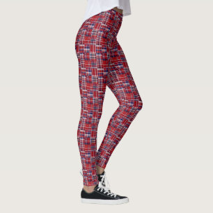 Leggings Cranberry Red Navy Blue Madras Patchwork Plaid