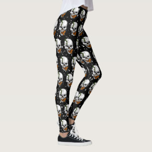 Leggings Crâne avec papillons Monarque Arrière - plan noir