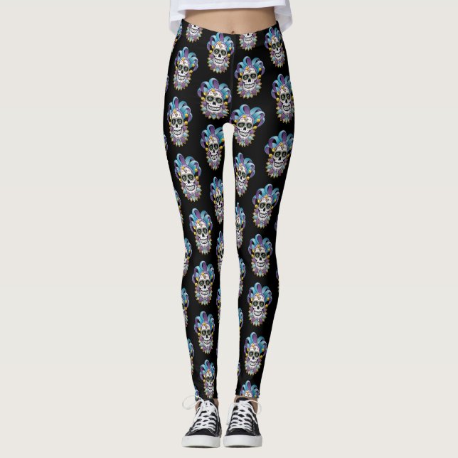 Leggings Crâne de Bouffon Coloré (Devant)