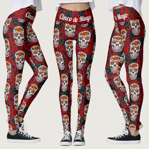 Leggings Crâne de sucre Cinco de Mayo Rouge Floral