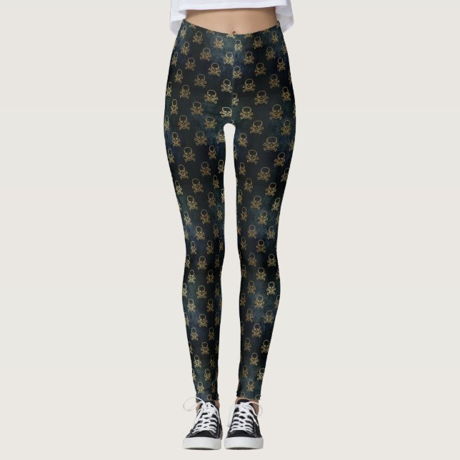 Leggings Crâne doré et pattes croisées (Devant)
