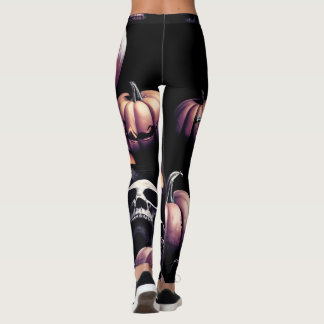 Leggings Crâne et citrouille, thème Halloween, couleur fonc