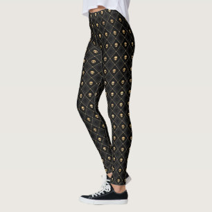 Leggings Crâne Mini Noir Or Motif Diamant Noir Gris