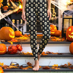 Leggings Crâne Noir et Fleurs Floral Halloween