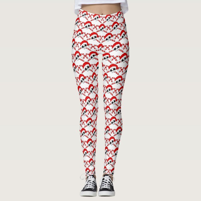 Leggings Crâne Père Noël mignon avec Sucres de canne (Devant)