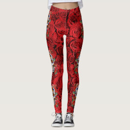 Leggings Crâne sucre rose Roses rouges Vacances