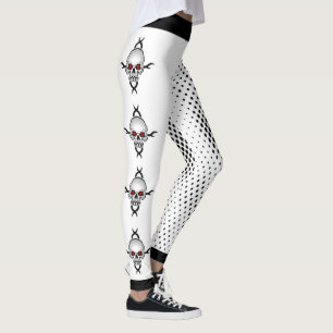 Leggings Crânes à pois abstraits noir et blanc