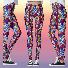 Leggings Crânes à sucre Colorful Rose Cinco Toutes les âmes