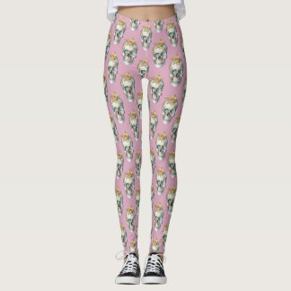Leggings Crânes de fleurs - Rose poussiéreux -