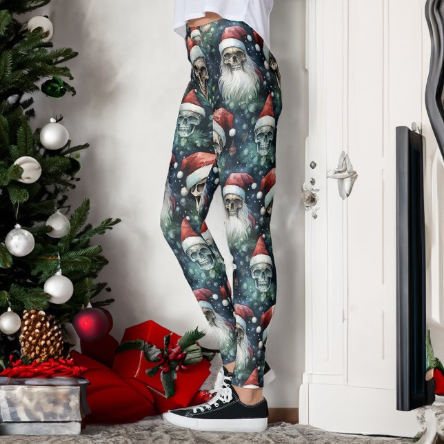 Leggings Crânes de Noël gothiques verts Chapeaux de Noël Go (Créateur téléchargé)