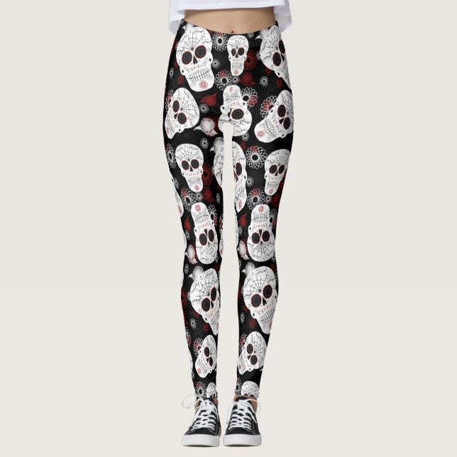Leggings Crânes De Sucre Et Légendes De Fleurs (Devant)