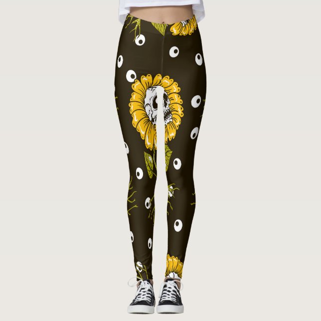 Leggings Crânes de tournesol : Unique Motif sans fil. (Devant)