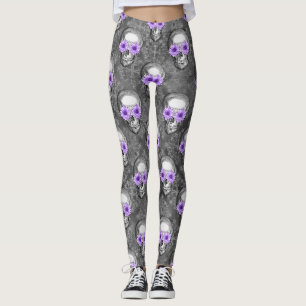 Leggings Crânes pourpres et série de tournesols Design 3