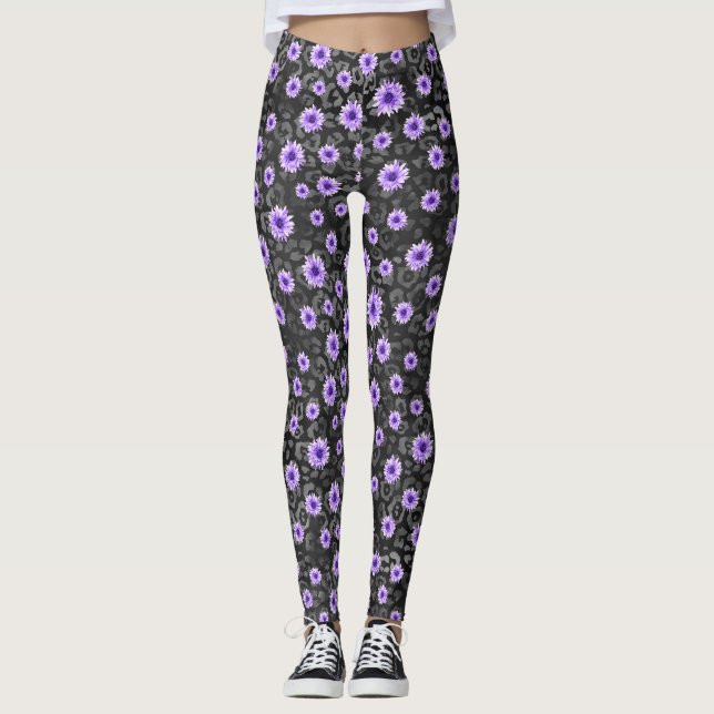 Leggings Crânes pourpres et séries de tournesols 11 (Devant)