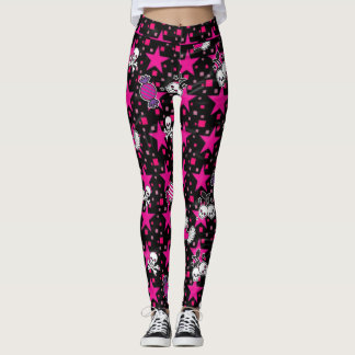 Leggings Crânes punks et motif de sucrerie sur les étoiles