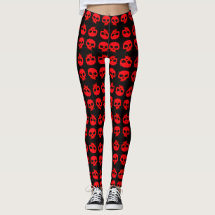 Leggings Crânes Red Grunge tendance sur pattes noires