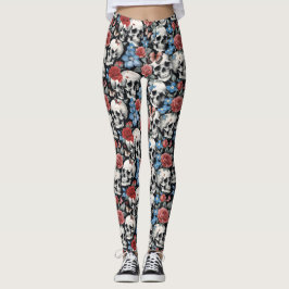 Leggings Crânes Roses et Oubliez-moi-non Noir