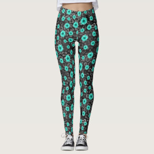 Leggings Crânes turquoise et série de tournesols Design 5