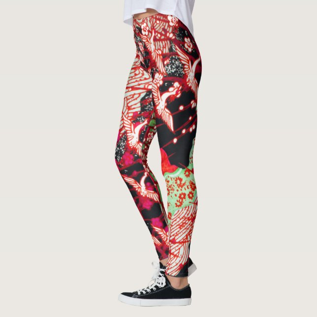 Leggings CRANES VOLANTES AVEC FLEURS PRINTEMPS Floral rouge (Gauche)