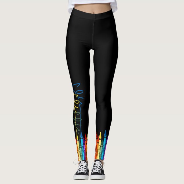 Leggings Crayons colorés sur le noir (Devant)