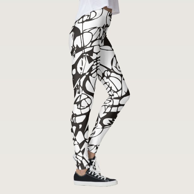 Leggings Crazy abstrait Graphic Design noir blanc (Droite)