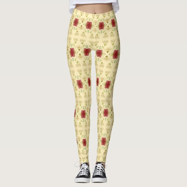 Leggings Crème Avec Floral Bourgogne (Devant)