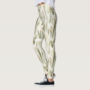 Leggings Crème Blanc Calla Lily Floral