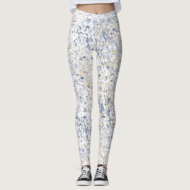 Leggings Crème Bleu Paint Splatter Abstrait (Devant)