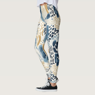 Leggings Crème Bleue Blanc Abstrait