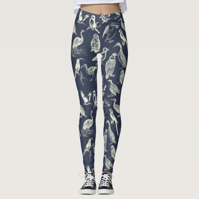 Leggings Crème et marine d'antiquités Imprimer illustré (Devant)